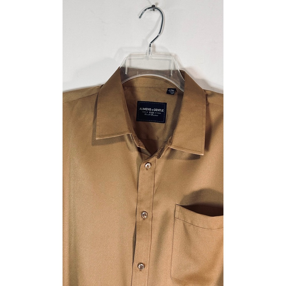 Alimens & Gentle Flex Mens Dress Shirt Tan Long Sleeve L-Tall Wrinkle Free - Picture 2 of 13